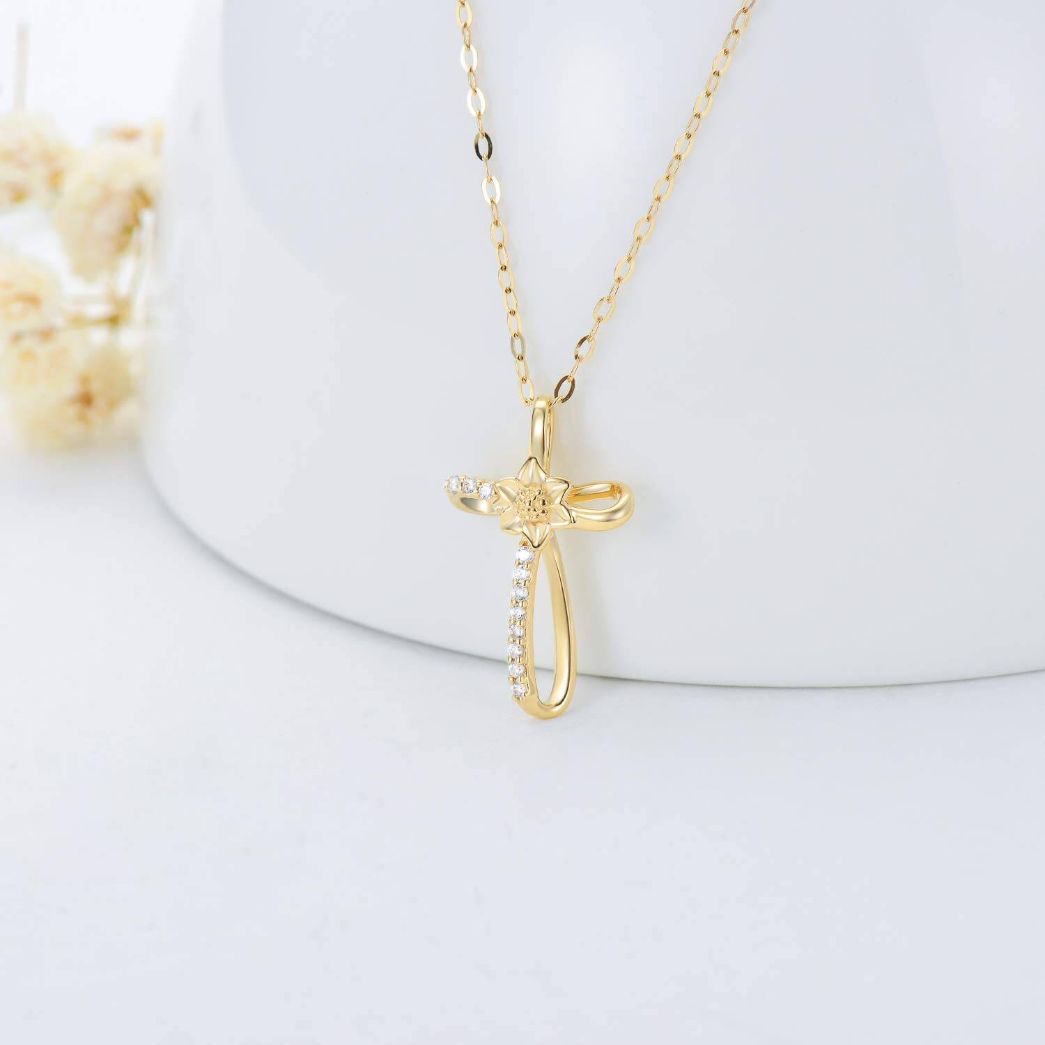 14K Gold Cubic Zirconia Cross Knot Pendant Necklace