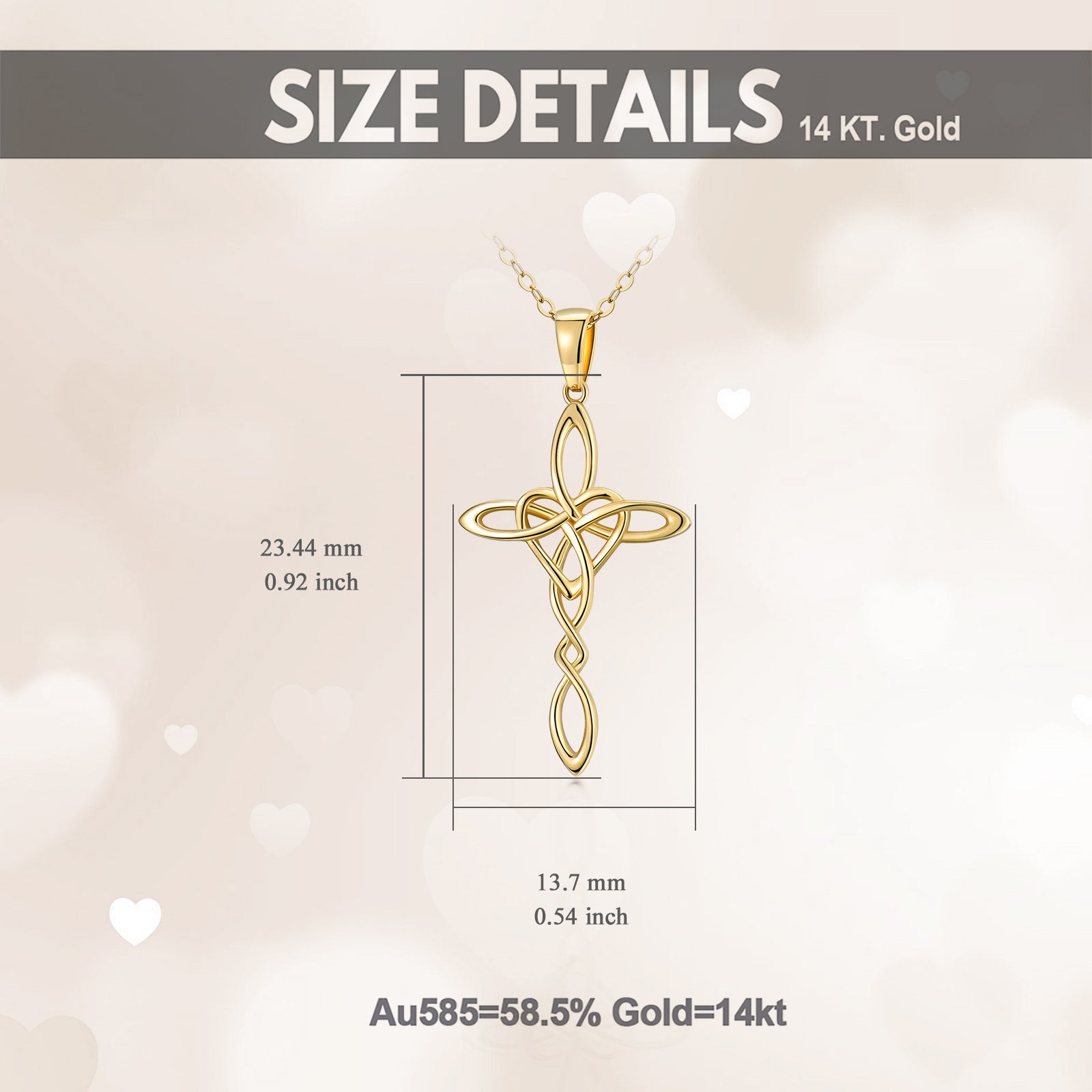 14K Gold Cross Knot Pendant Necklace