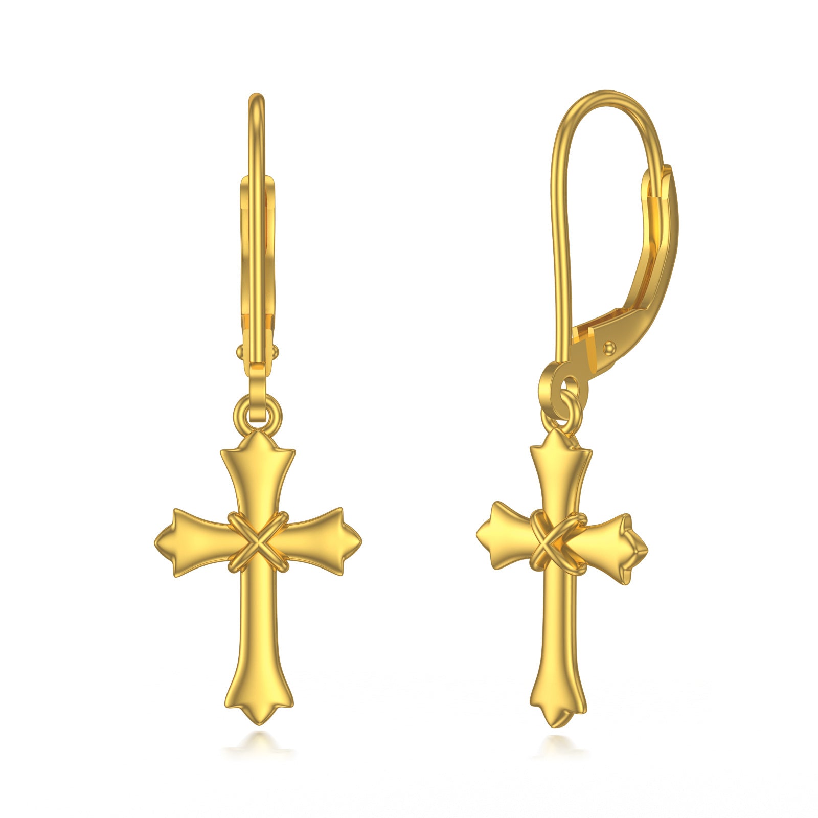 14K Gold Cross Lever-back Earrings