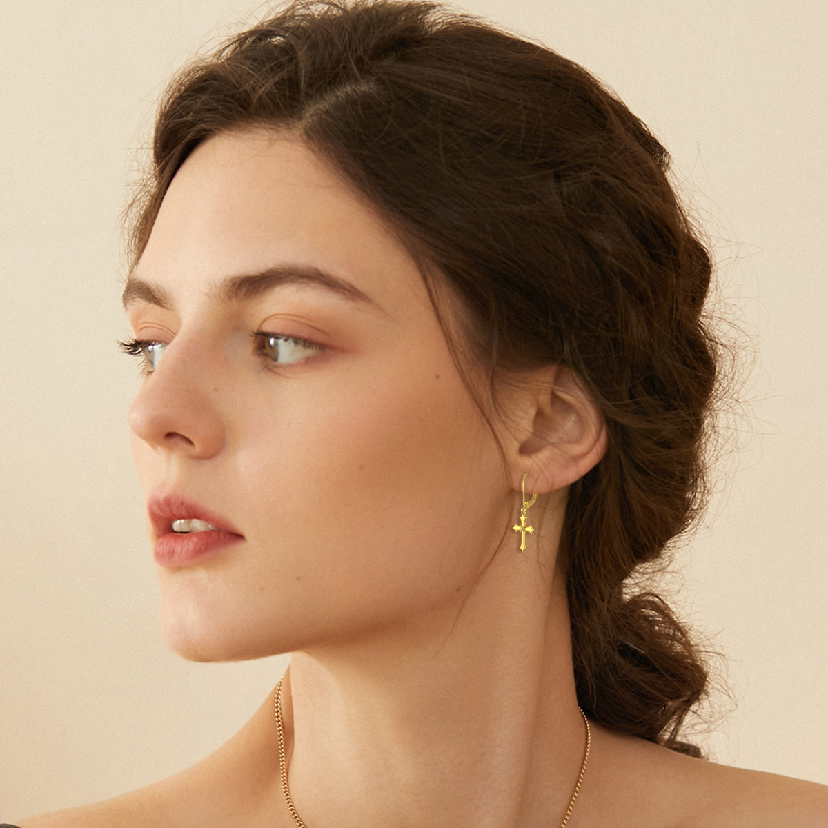 14K Gold Cross Lever-back Earrings