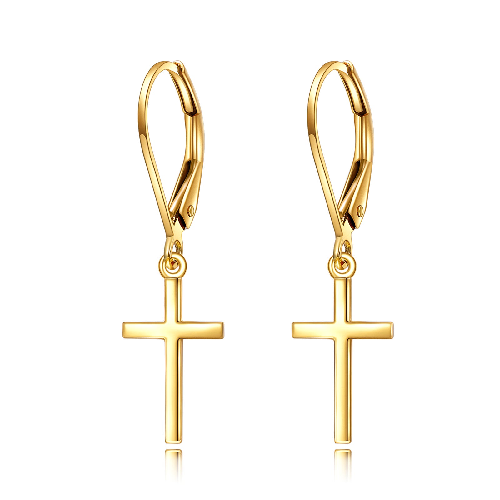 Sterling Silver with Yellow Gold Plated Cross Lever-back Earrings