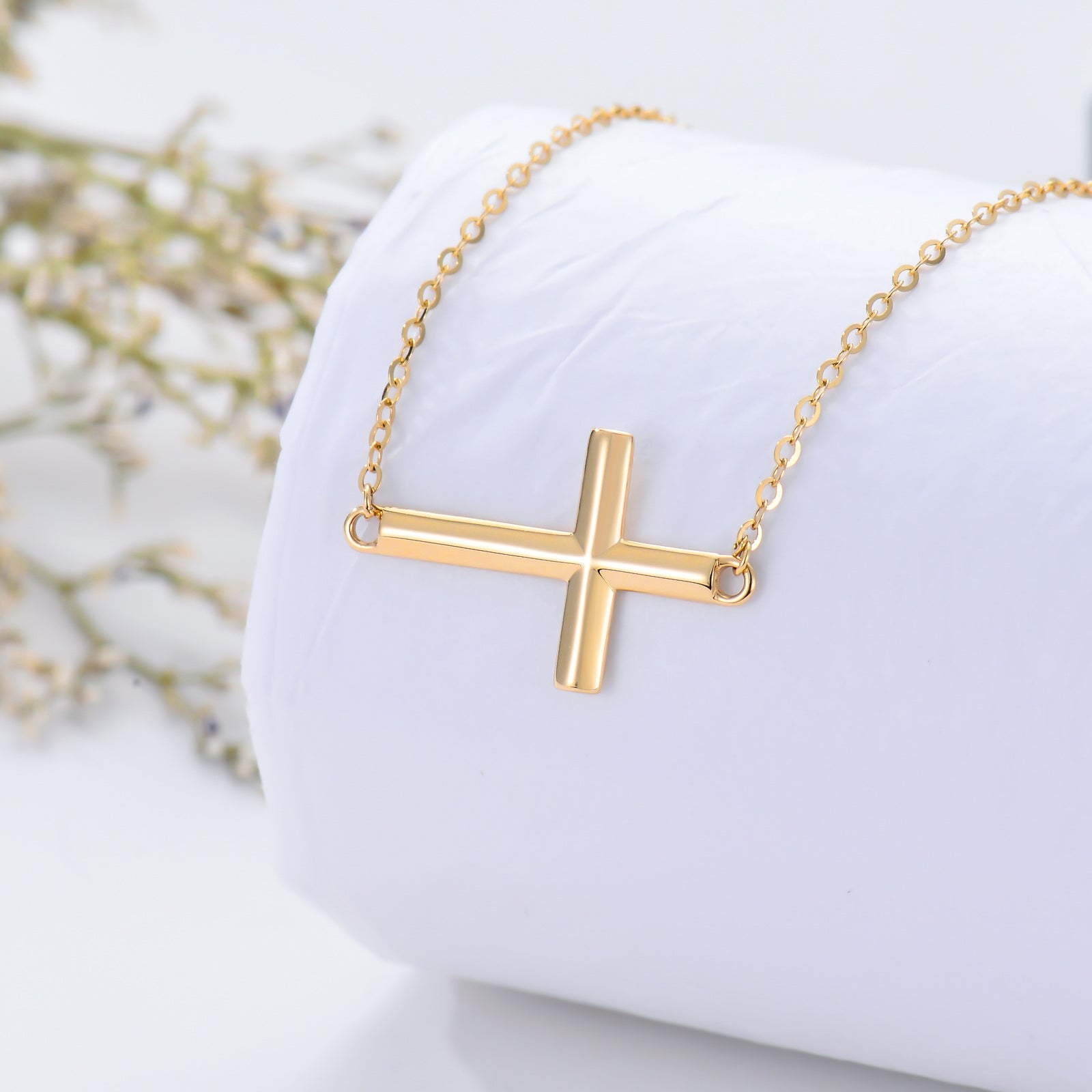 14K Gold Cross Metal Choker Necklace