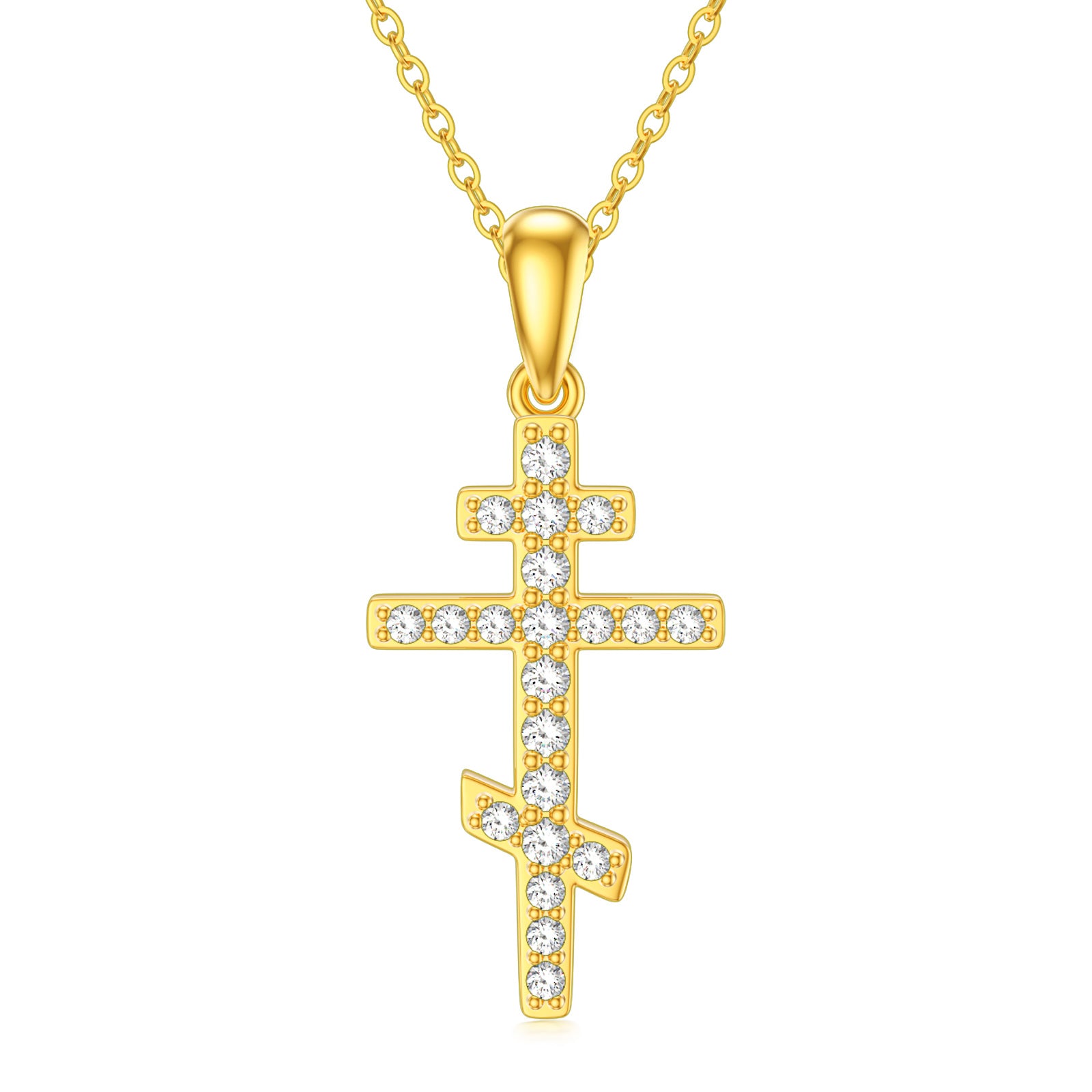 14K Gold Cubic Zirconia Cross Necklace for Women Men
