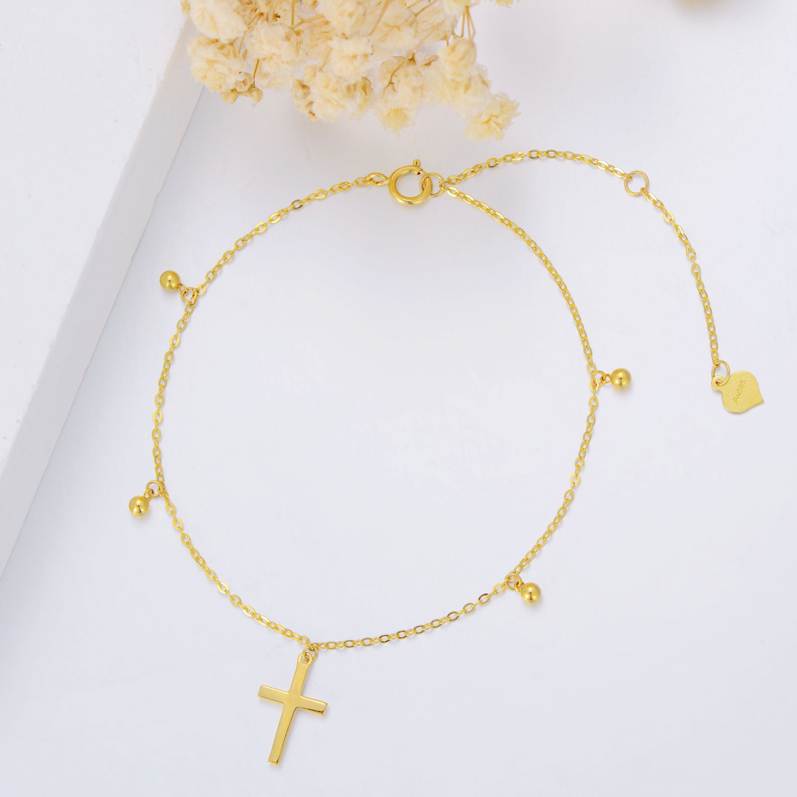 14K Gold Cross Charm Bracelet