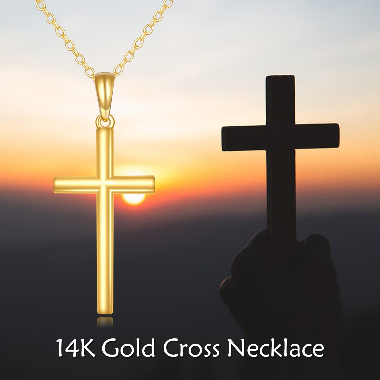 14K Gold Cross Pendant Necklace