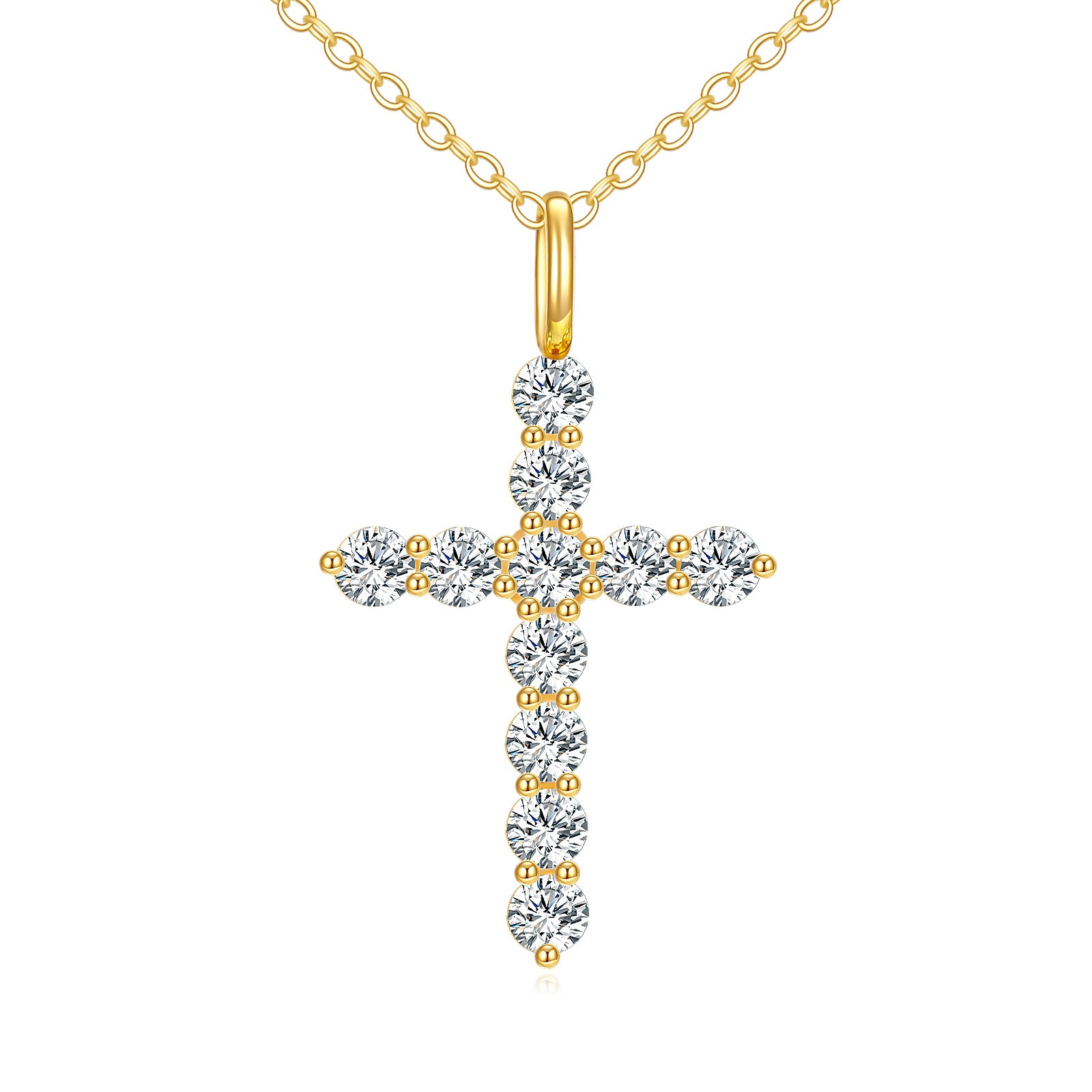 14K Gold Cubic Zirconia Cross Pendant Necklace