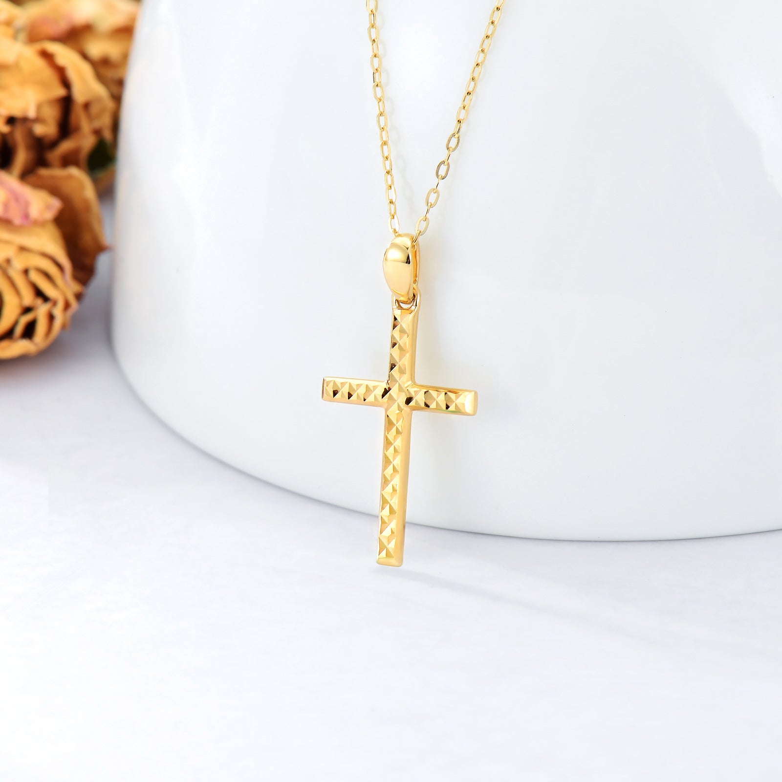 14K Gold Cross Pendant Necklace