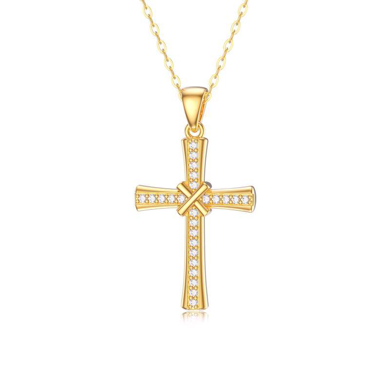 14K Gold Cubic Zirconia Cross Pendant Necklace