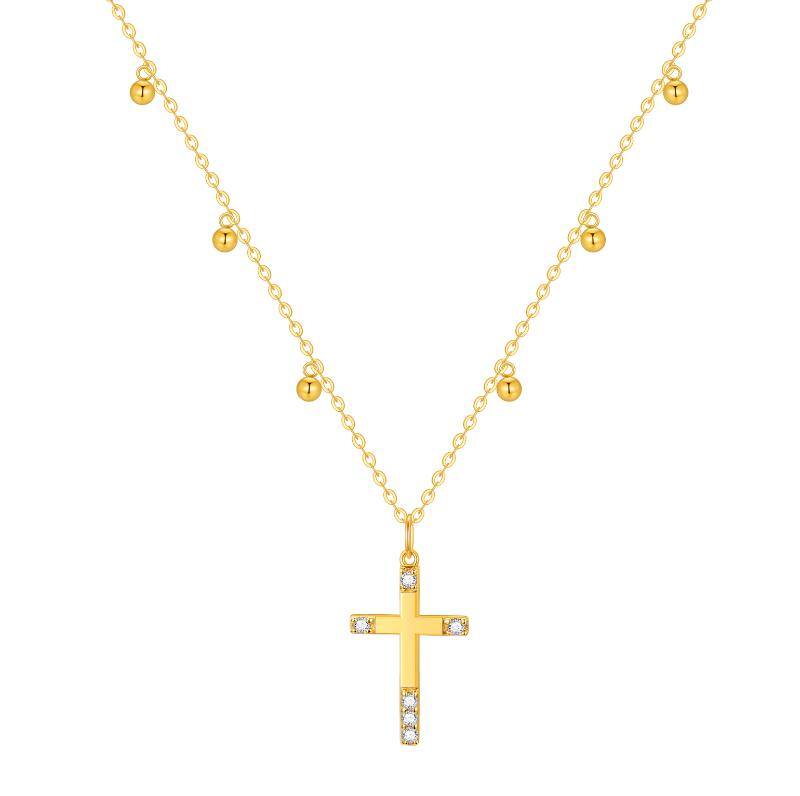 14K Gold Cubic Zirconia Cross Pendant Necklace
