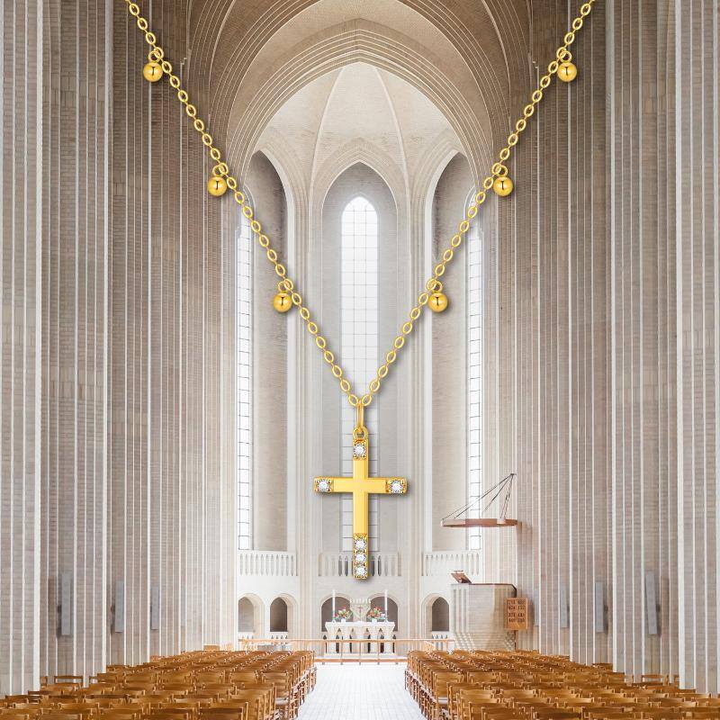 14K Gold Cubic Zirconia Cross Pendant Necklace