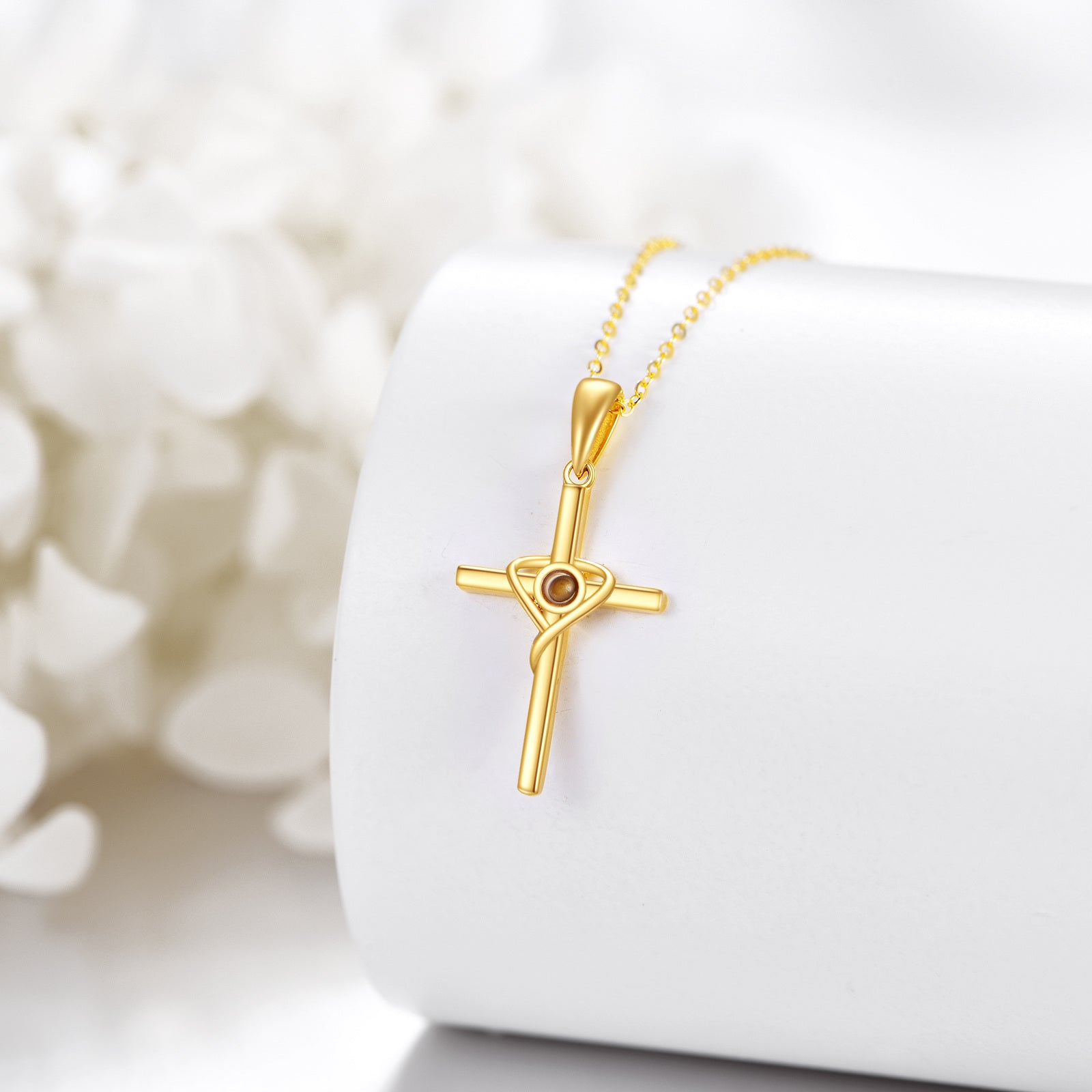 14K Gold Cross Rapeseed Pendant Necklace