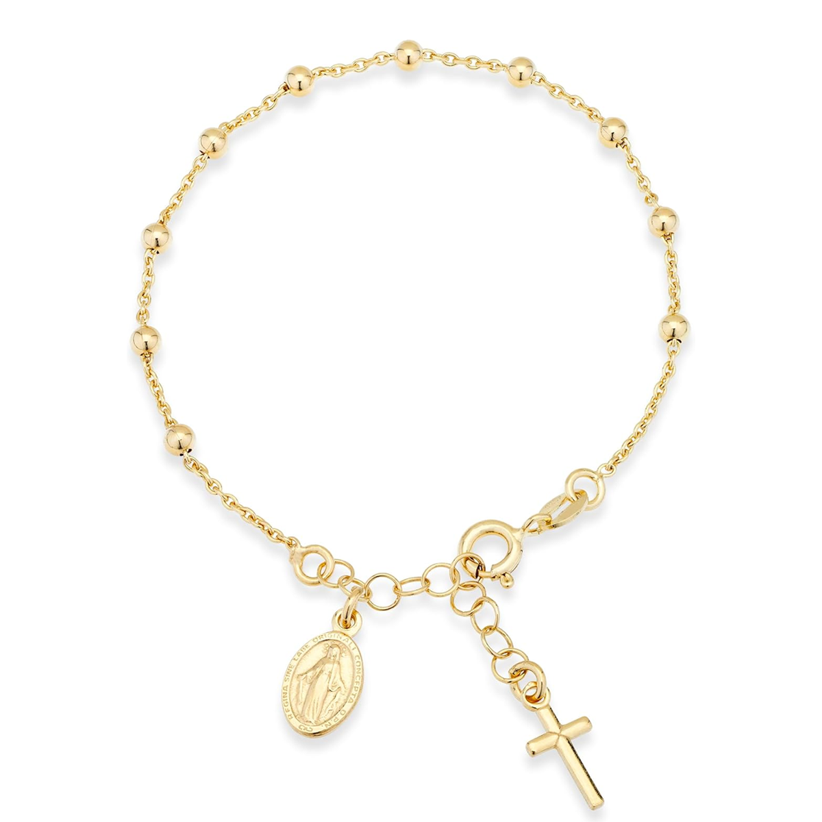 Gold Vermeil Cross & Virgin Mary Charm Bracelet