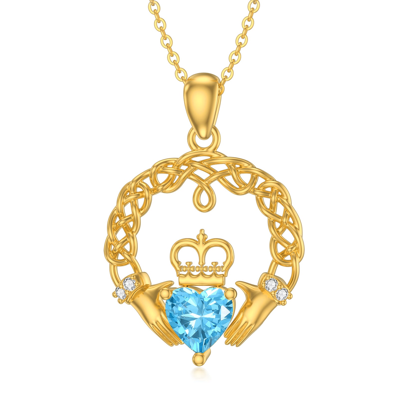 14K Gold Cubic Zirconia Crown Pendant Necklace