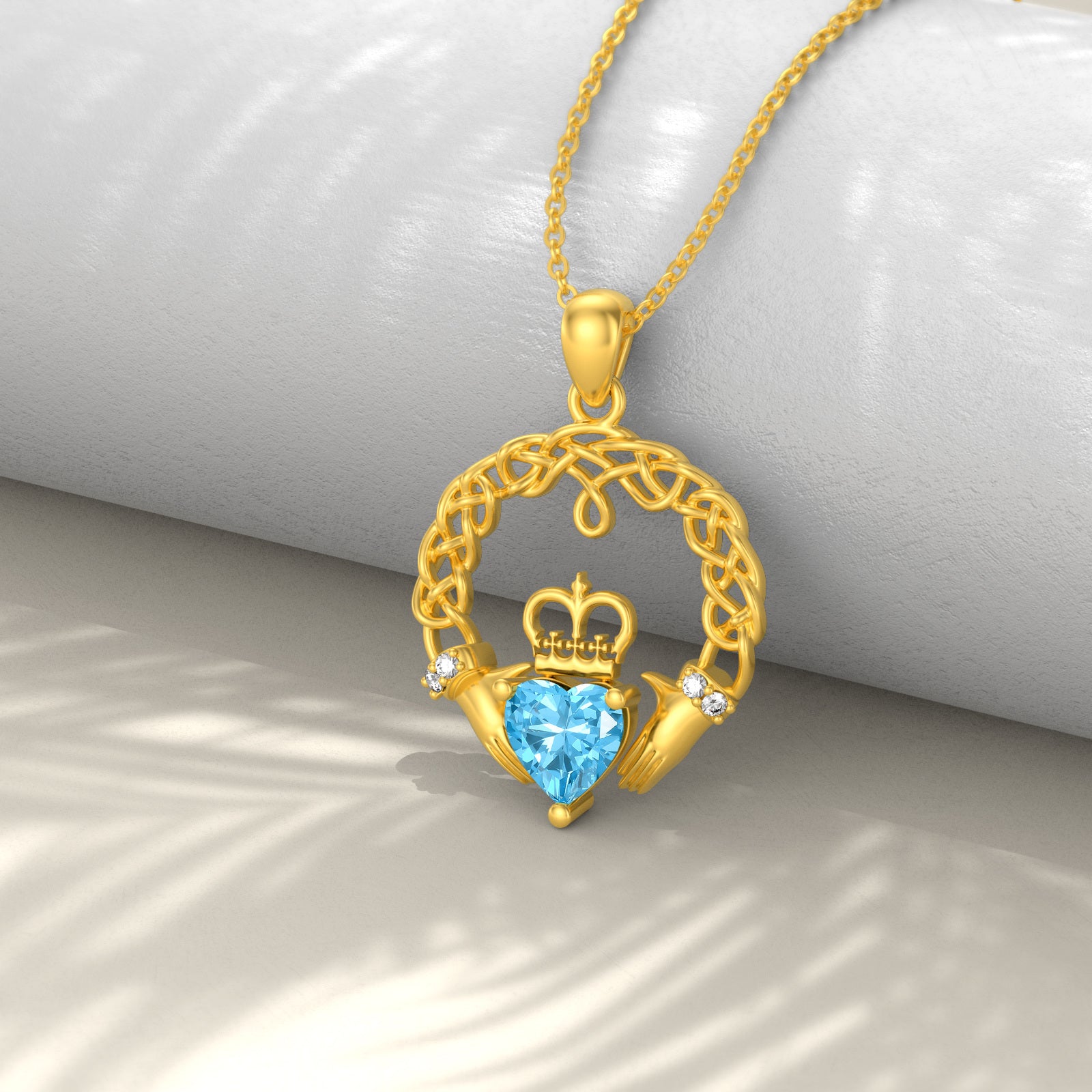 14K Gold Cubic Zirconia Crown Pendant Necklace