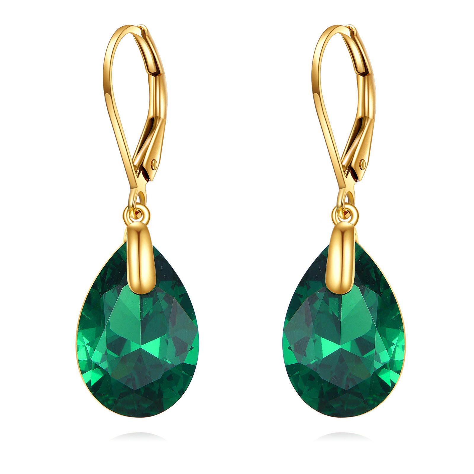 14K Gold Crystal Drop Shape Drop Earrings