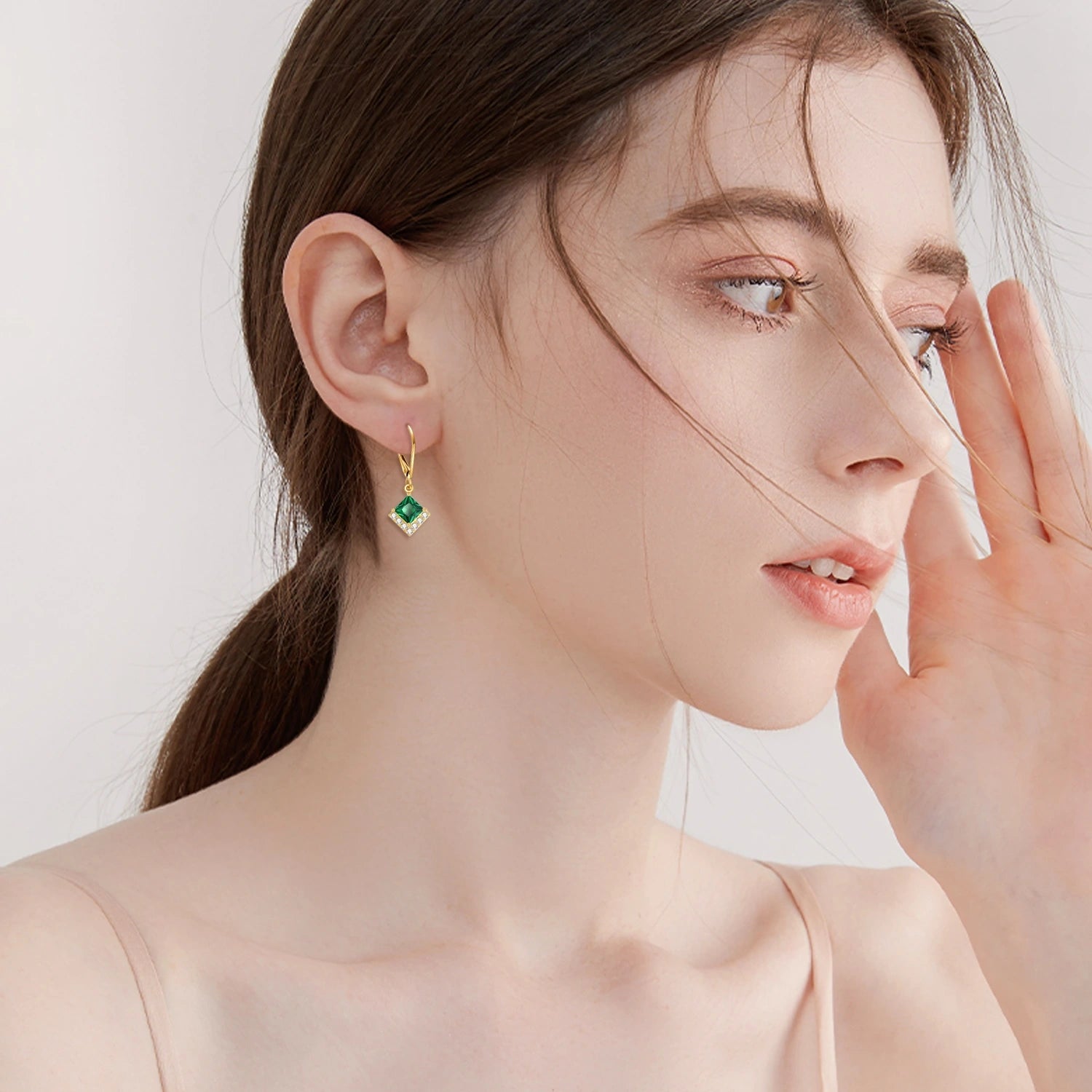 14K Gold Crystal Lever-back Earrings