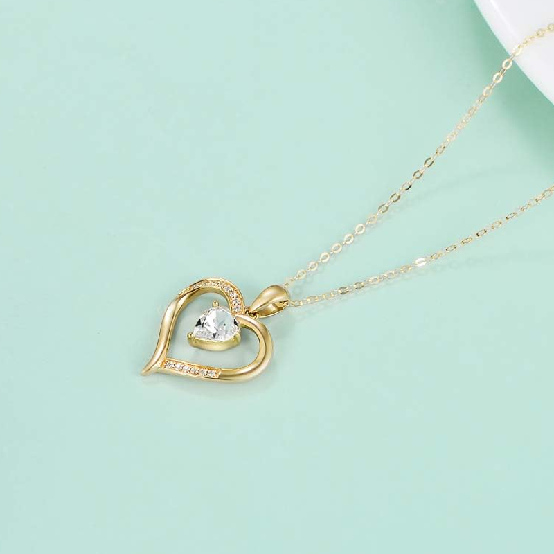 14K Gold Crystal Personalized Birthstone Heart Necklace for Women