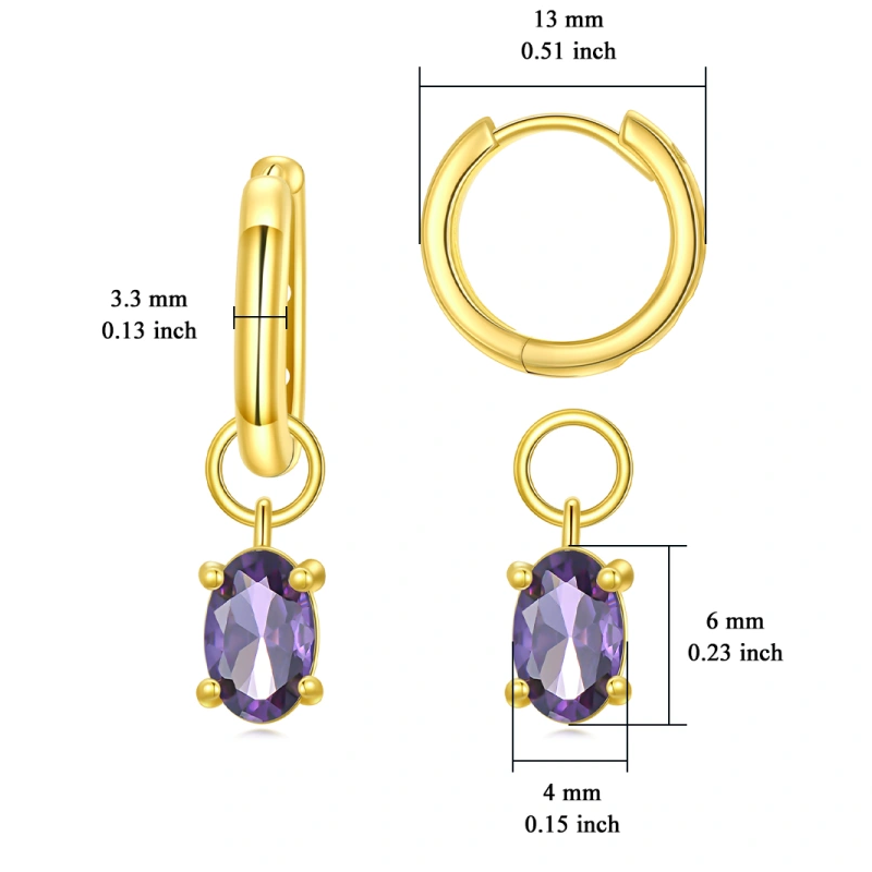 14K Gold Crystal Personalized Birthstone Oval Drop Earrings for Women