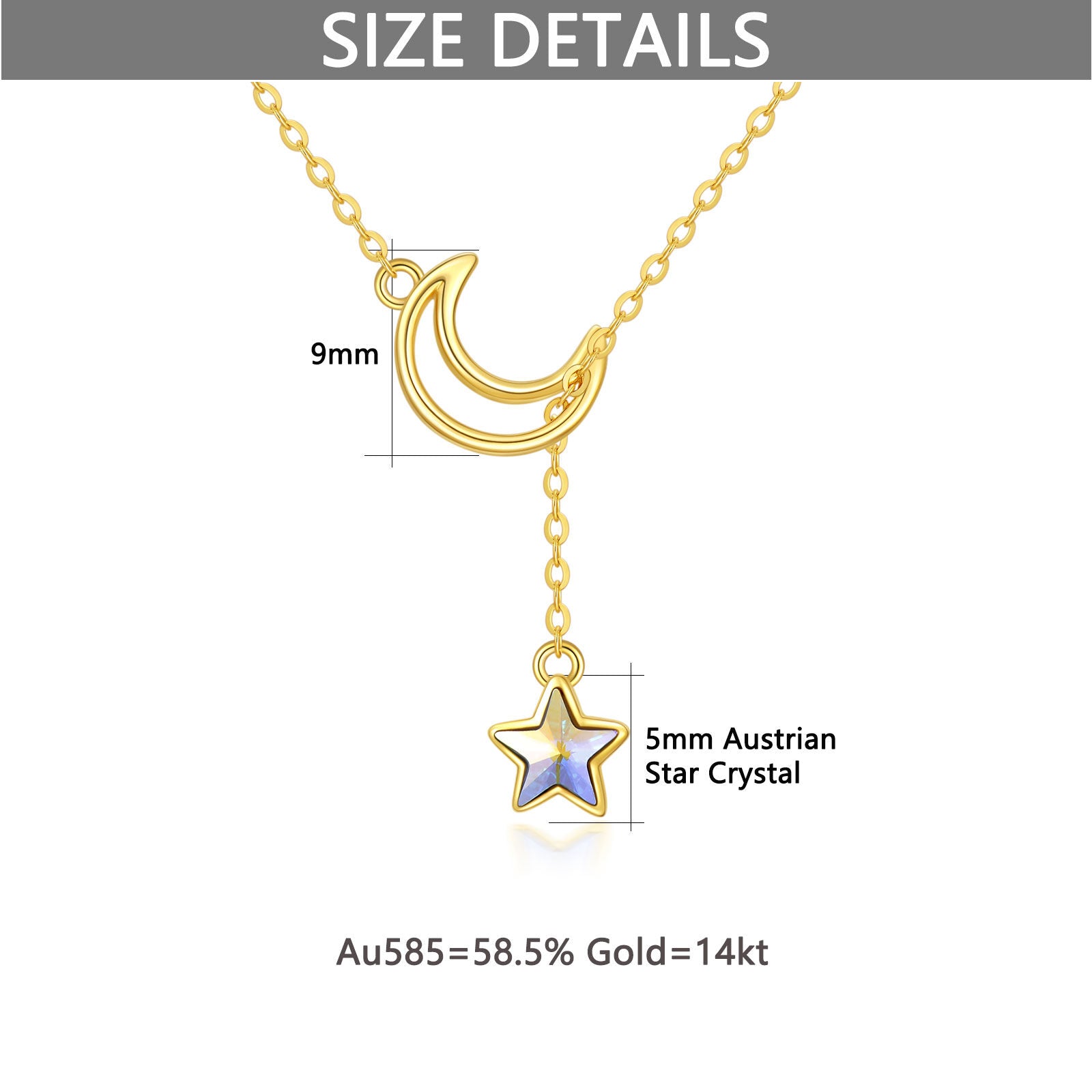 14K Gold Crystal Star Adjustable Y Necklace