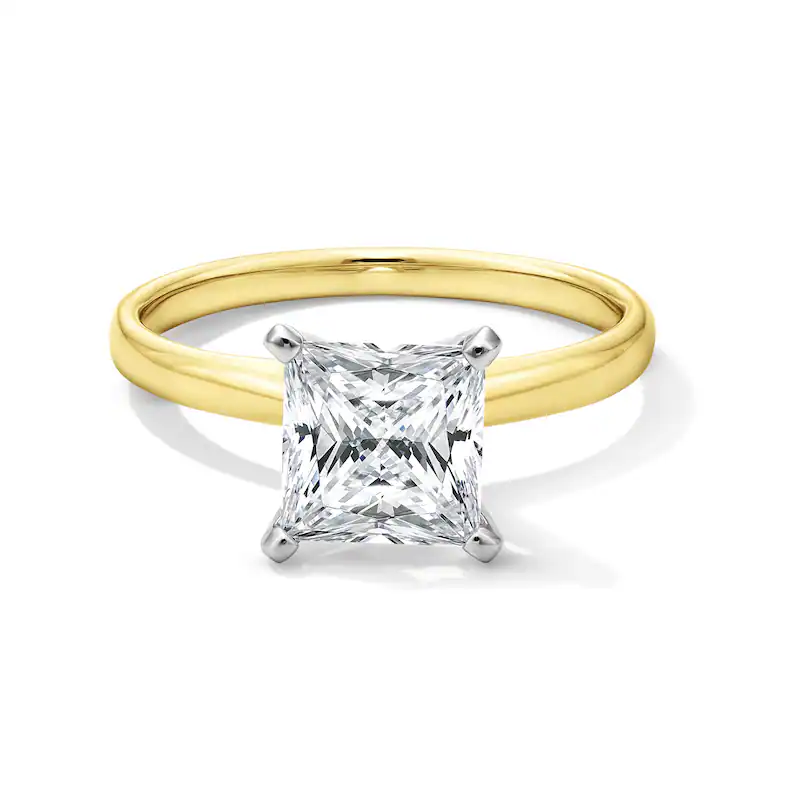 14K Gold Princess Cut Lab Created Diamond Engraving Solitaire Engagement Band D VVS1-VS1 3EX IGI Certified