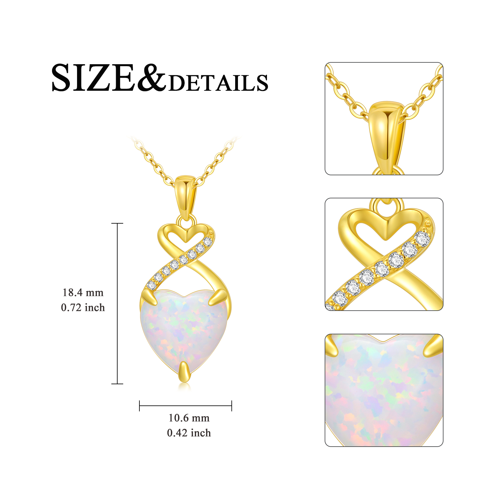 14K Gold Cut Lab Created Diamond & Opal Heart Pendant Necklace