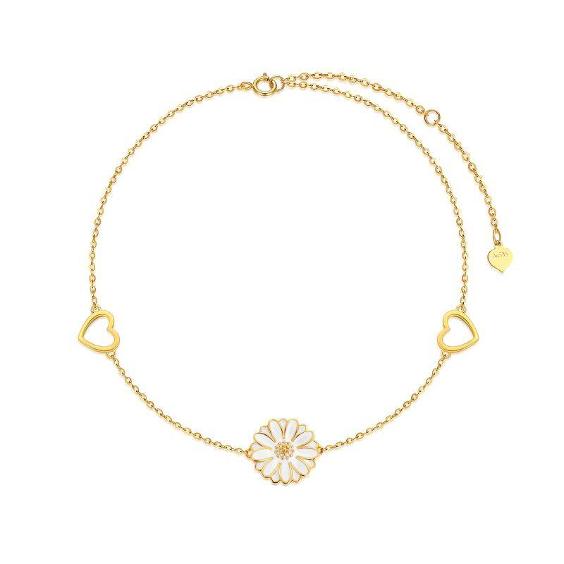 14K Gold Daisy & Heart Charm Bracelet