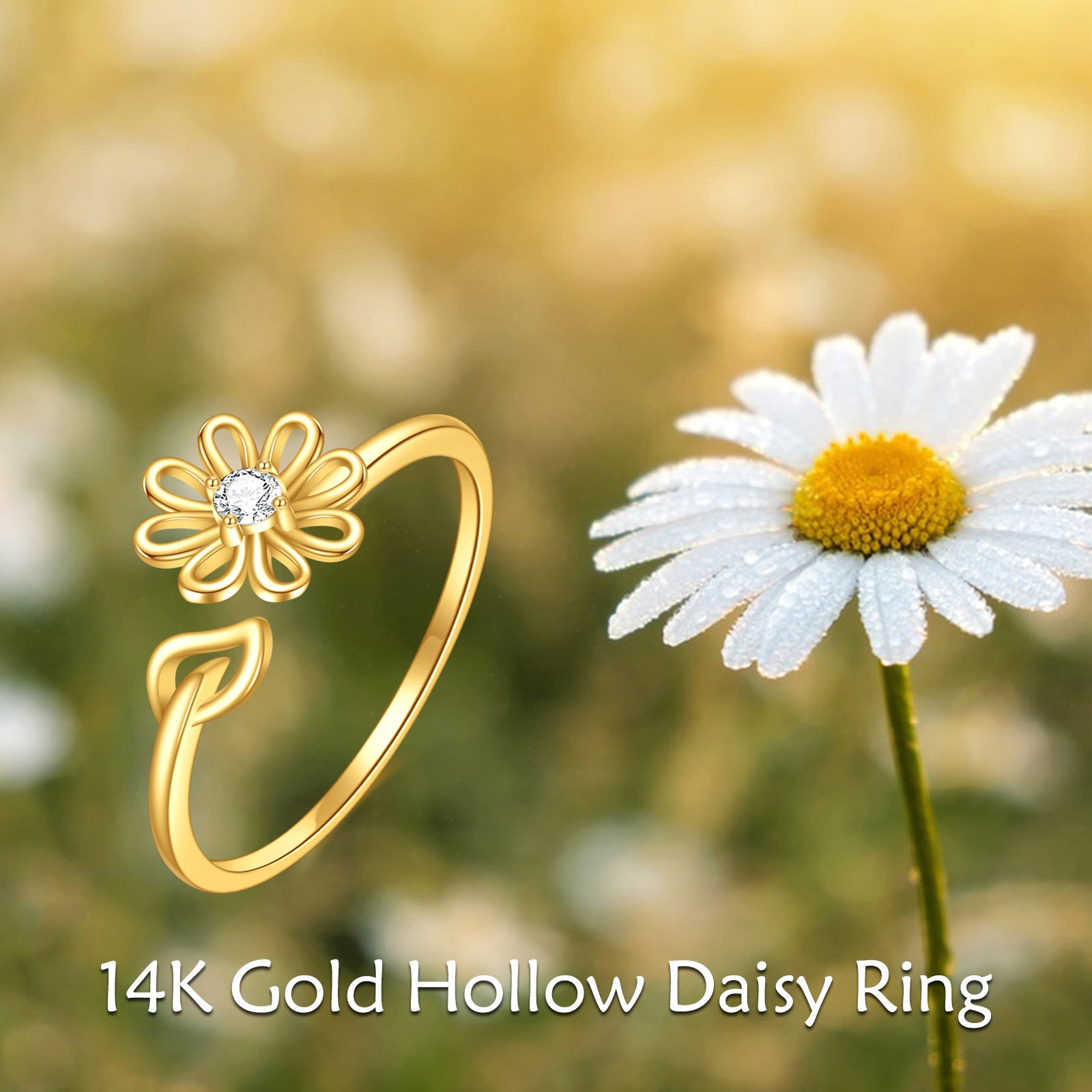 14K Gold Cubic Zirconia Daisy Open Ring