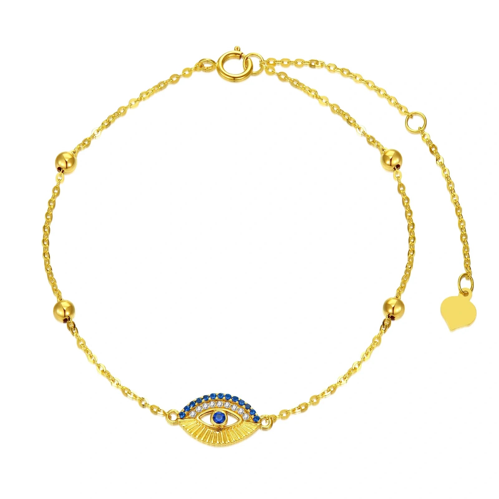 14K Gold Cubic Zirconia Devil's Eye Charm Bracelet