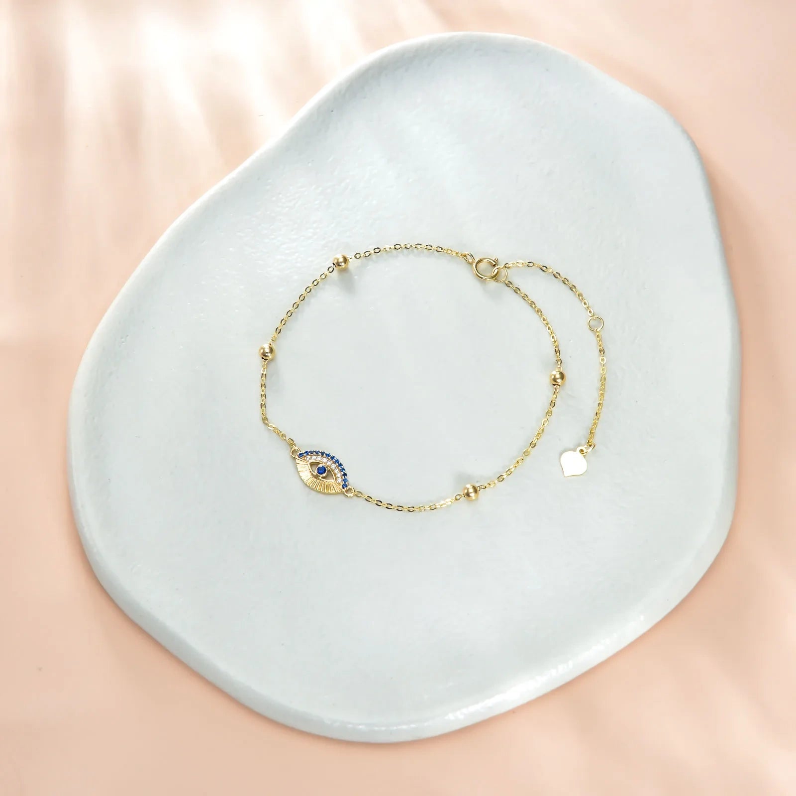 14K Gold Cubic Zirconia Devil's Eye Charm Bracelet