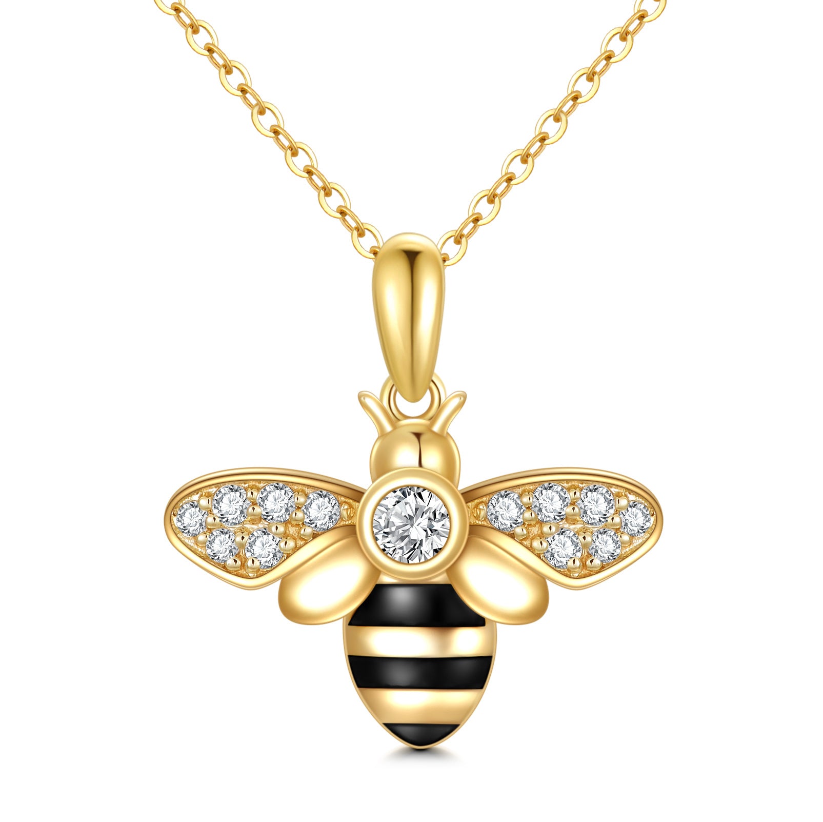 14K Gold Diamond Bee Pendant Necklace