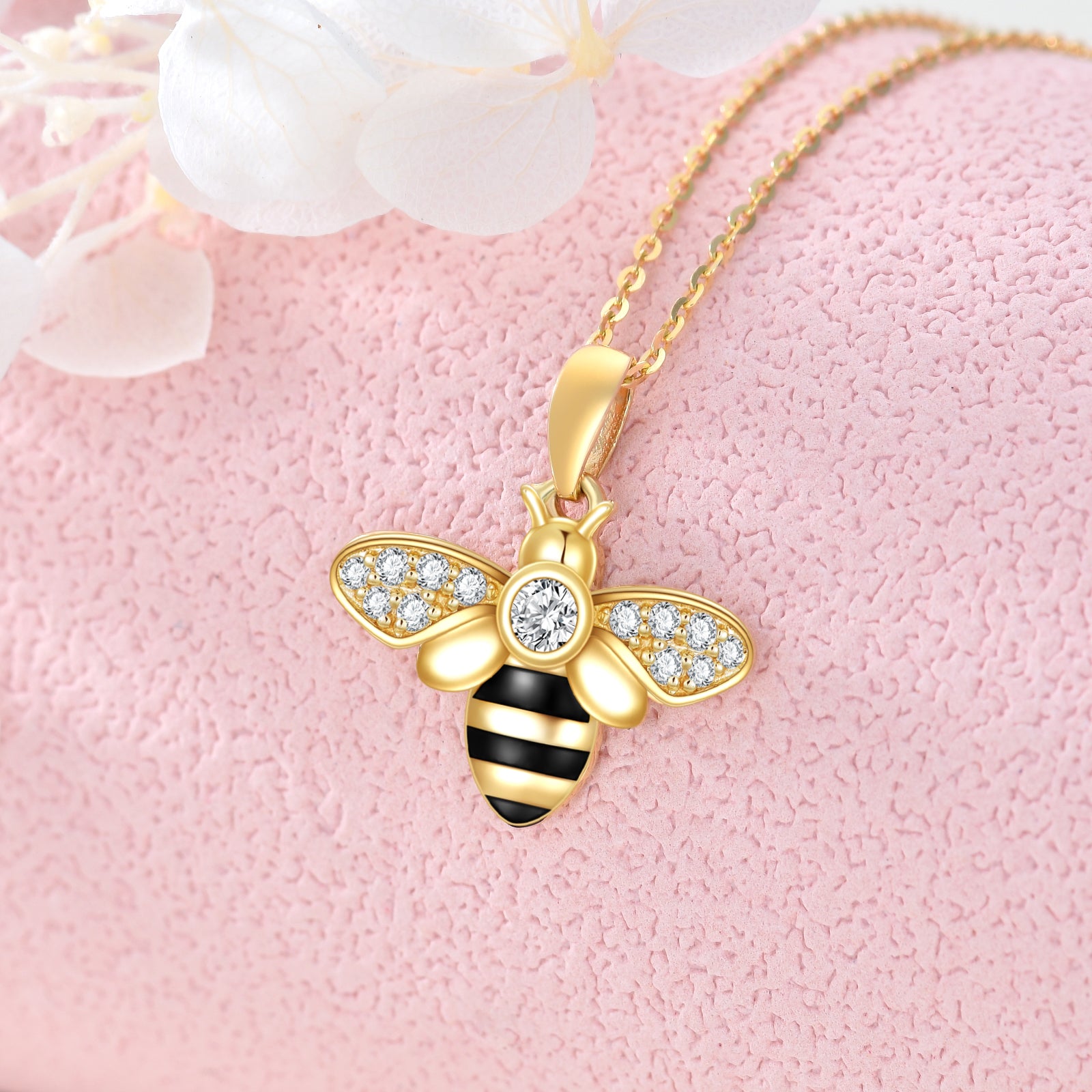 14K Gold Diamond Bee Pendant Necklace