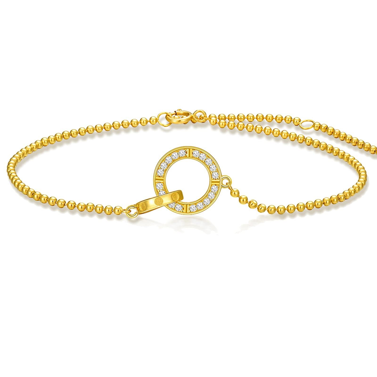 14K Gold Diamond Circle Charm Bracelet