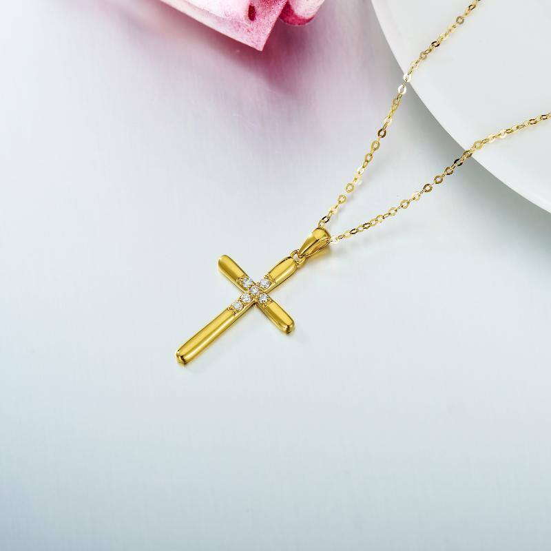 14K Gold Diamond Cross Pendant Necklace