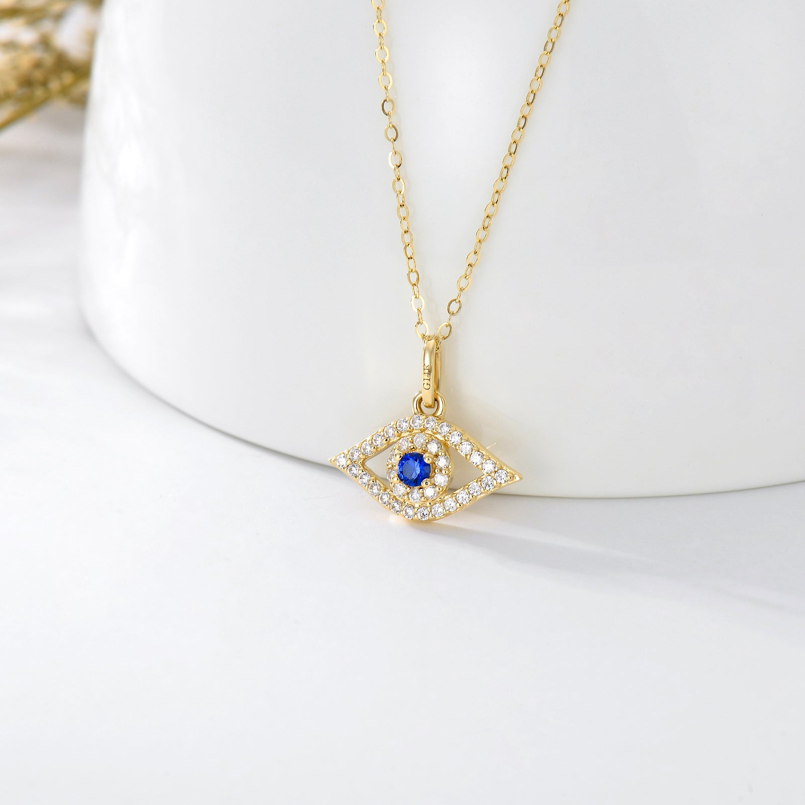 14K Gold Cubic Zirconia & Diamond Evil Eye Pendant Necklace