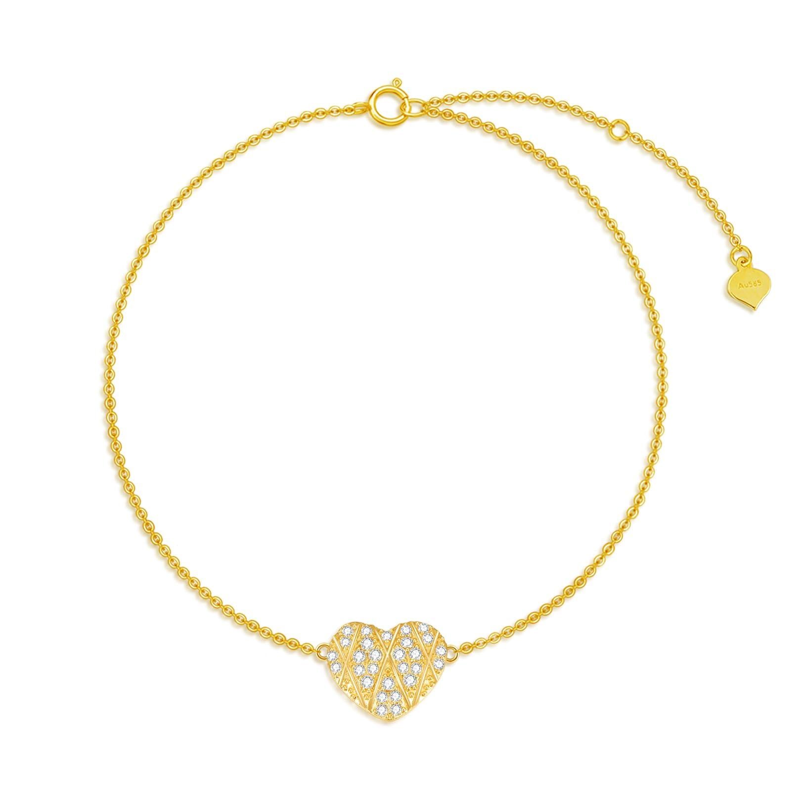 14K Gold Diamond Heart Charm Bracelet