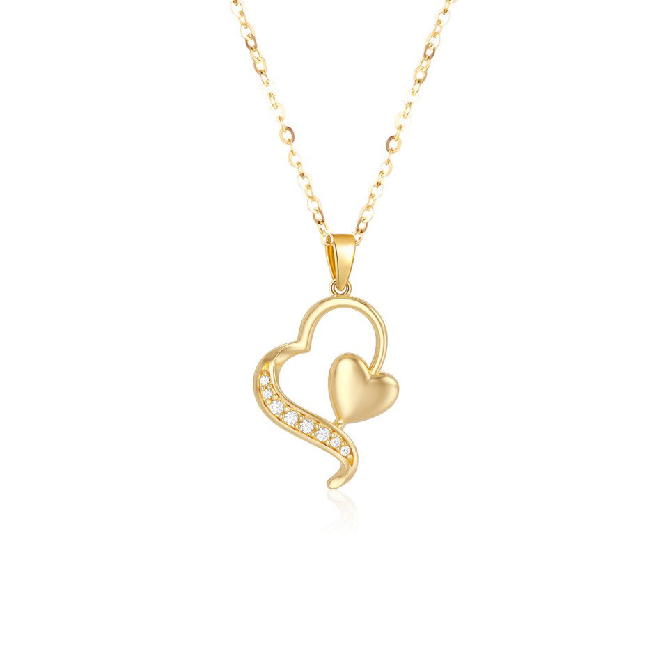14K White Gold Diamond Heart With Heart Pendant Necklace For Women