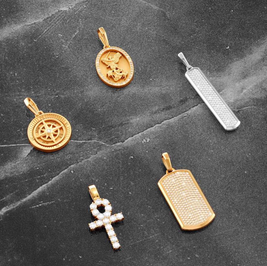Sterling Silver with Yellow Gold Plated Cubic Zirconia Iced Out Capitol Pendant