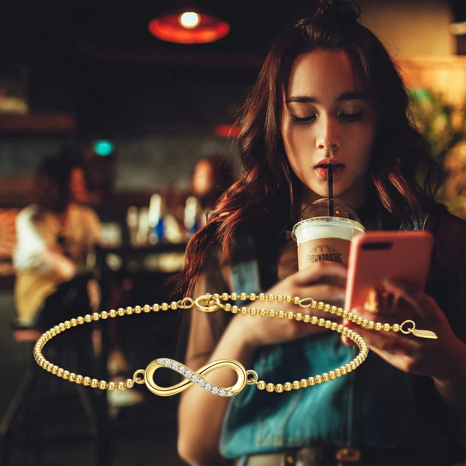 14K Gold Diamond Infinity Symbol Charm Bracelet