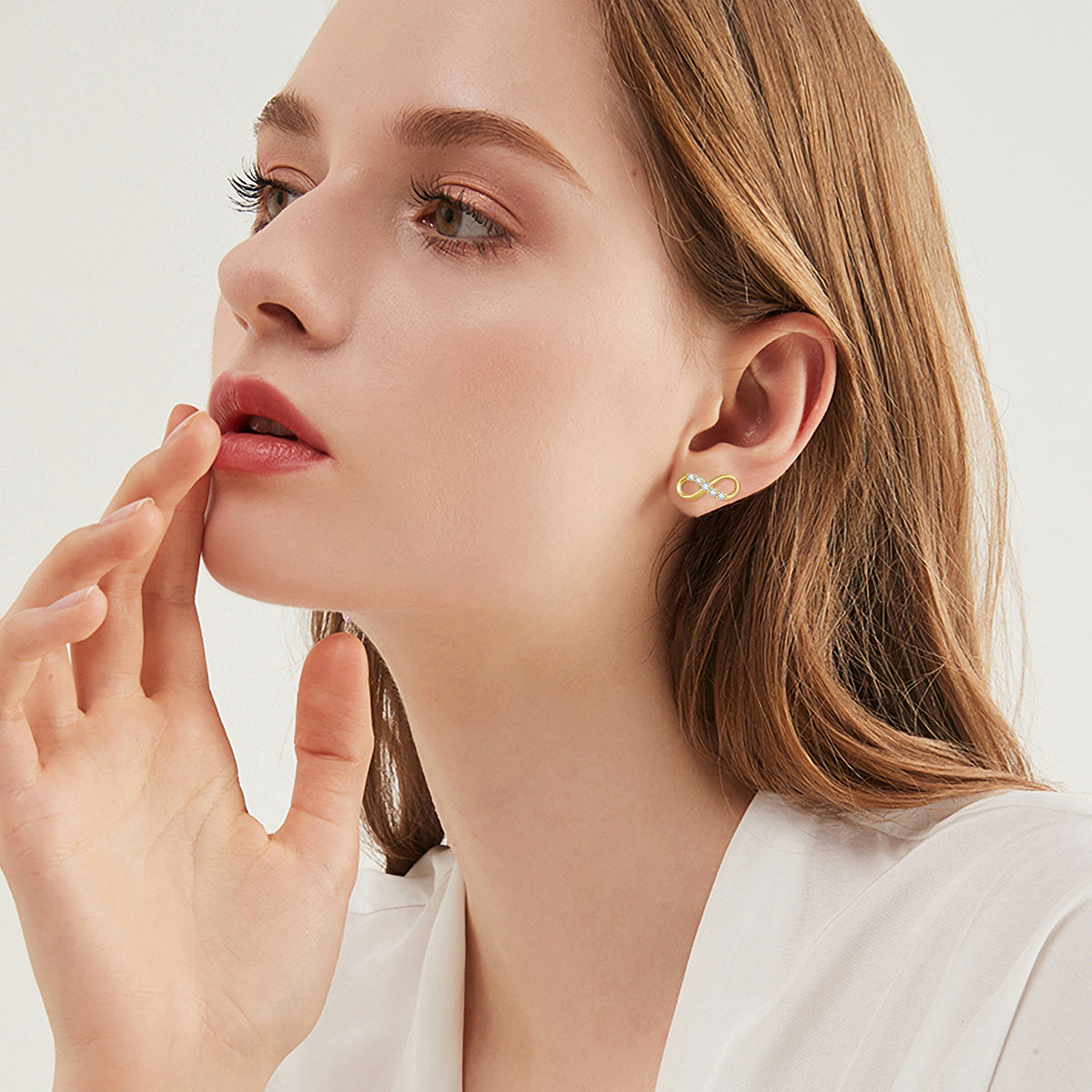 14K Gold Diamond Infinity Symbol Stud Earrings