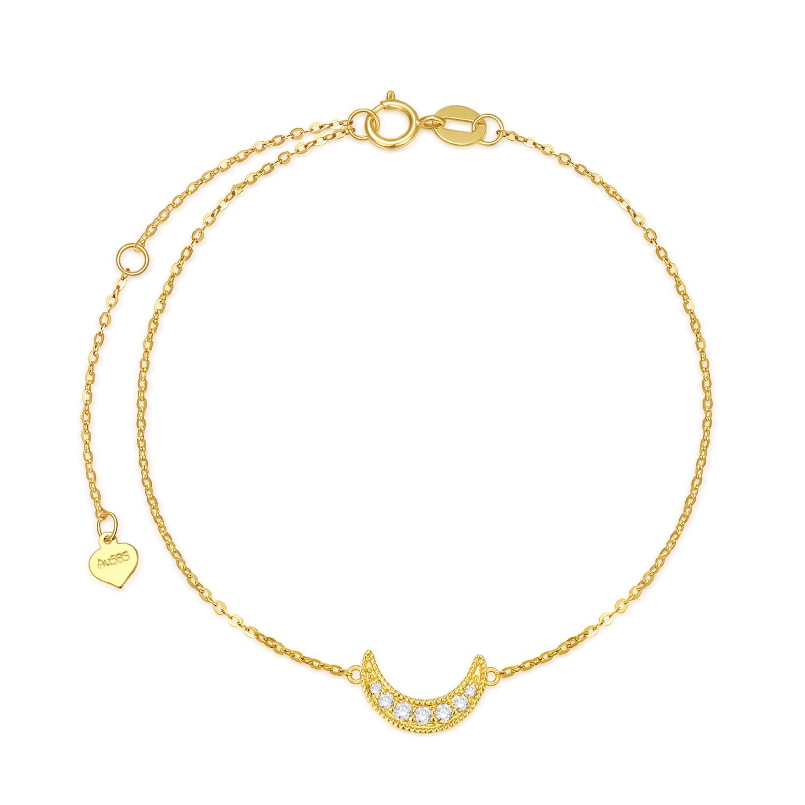14K Gold Diamond Moon Charm Bracelet