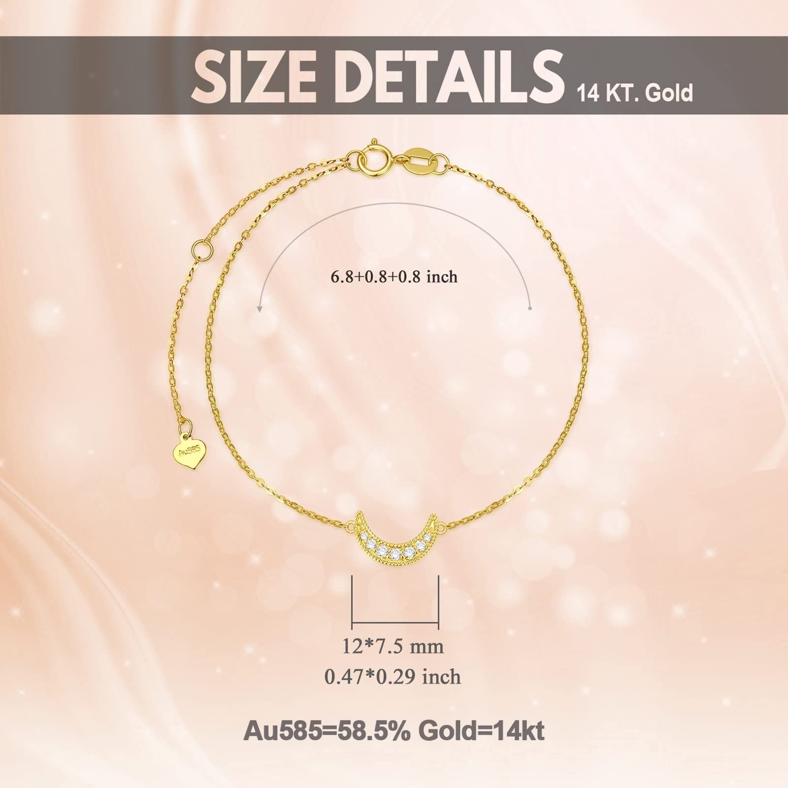 14K Gold Diamond Moon Charm Bracelet