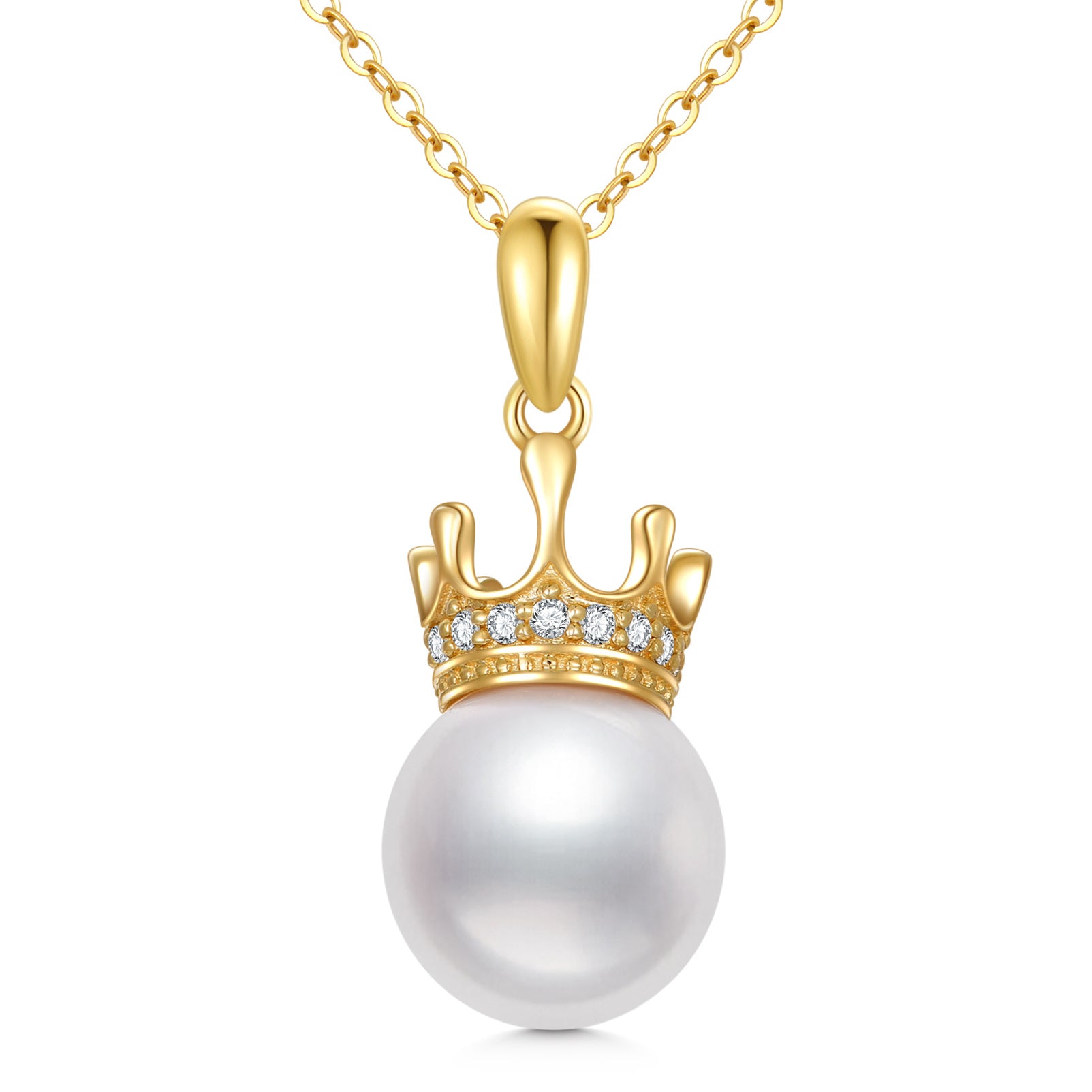 14K Gold Diamond & Pearl Crown Pendant Necklace