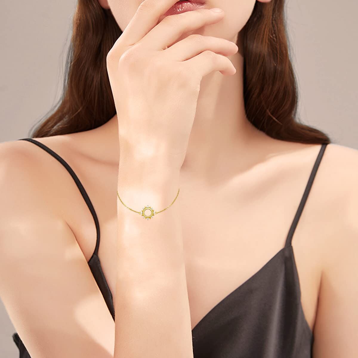 14K Gold Diamond Sun Charm Bracelet