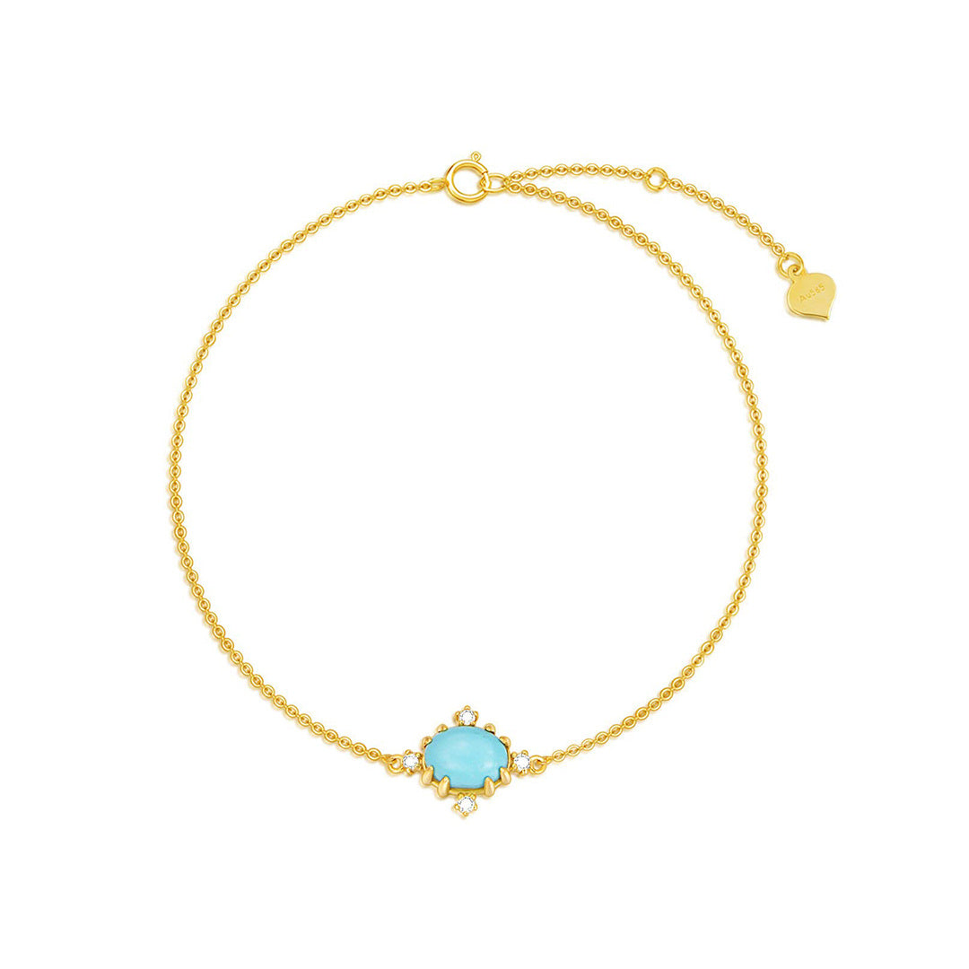 14K Gold Diamond & Turquoise Charm Bracelet