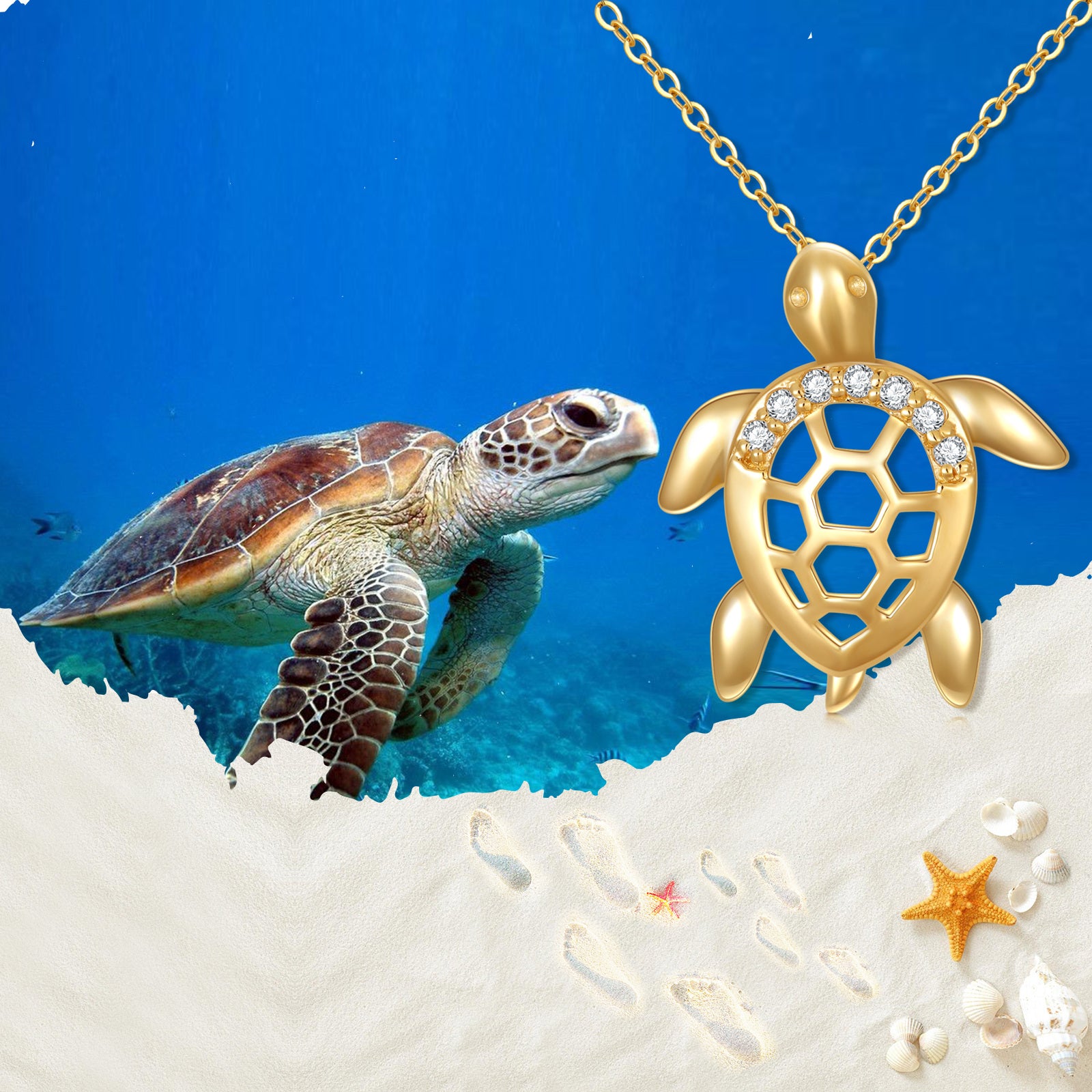 14K Gold Diamond Turtle Pendant Necklace For Women