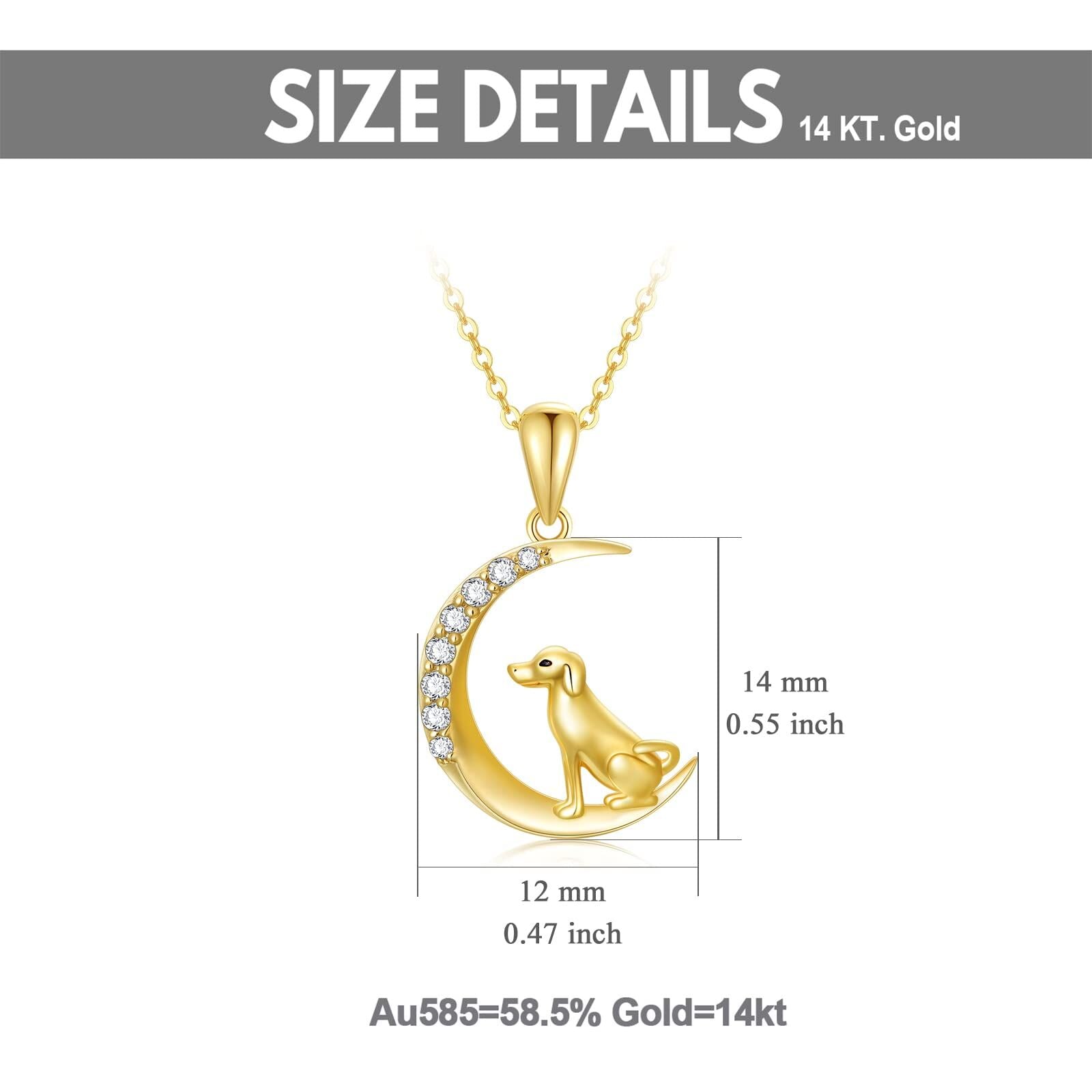 14K Gold Cubic Zirconia Dog & Moon Pendant Necklace