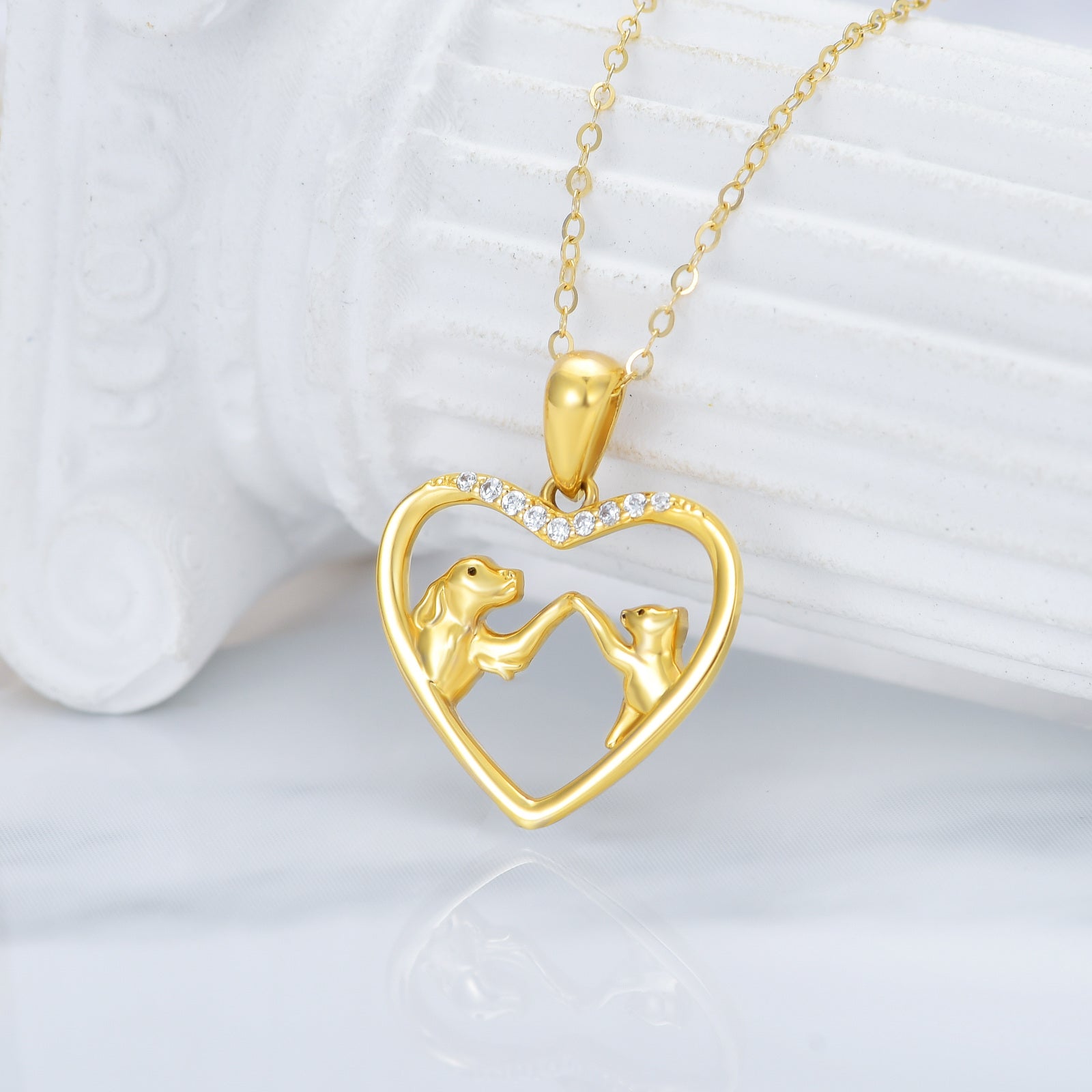 14K Gold Cubic Zirconia Dog Pendant Necklace