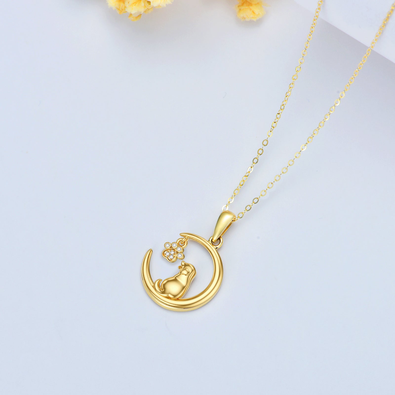 14K Gold Cubic Zirconia Dog Pendant Necklace