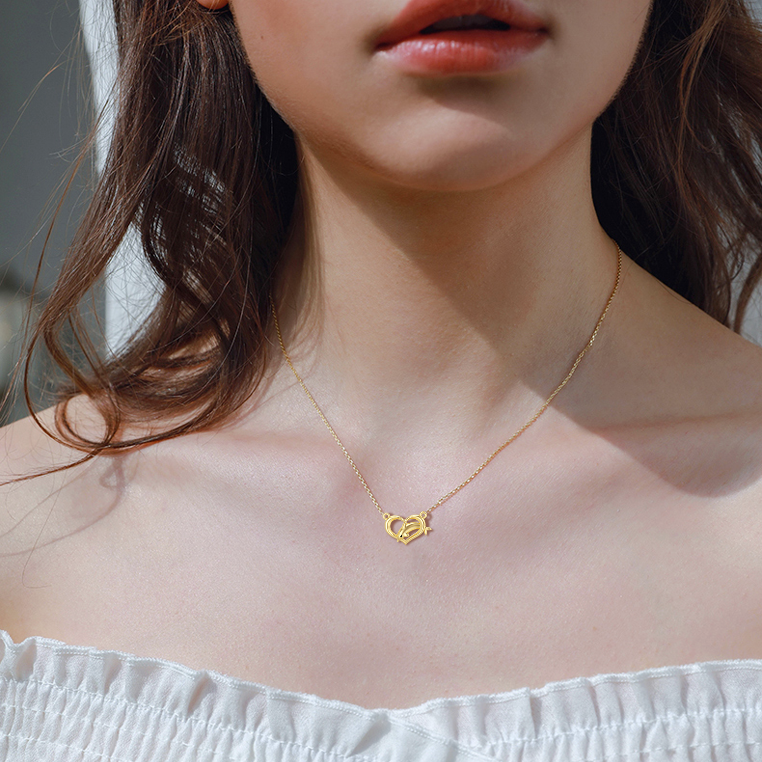 14K Gold Dolphin & Heart Pendant Necklace