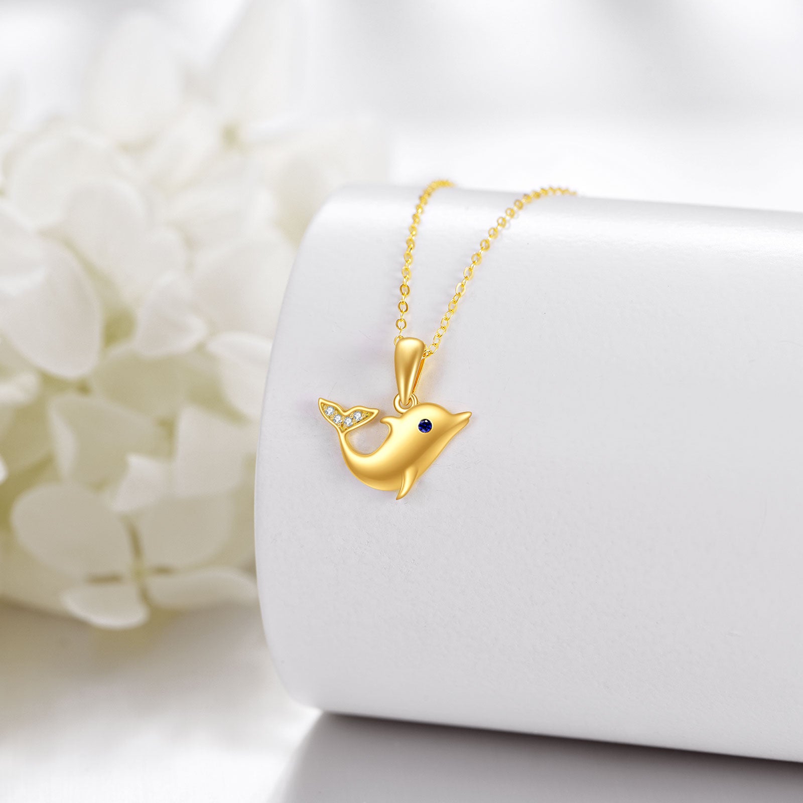 14K Gold Cubic Zirconia Dolphin Necklace for Women